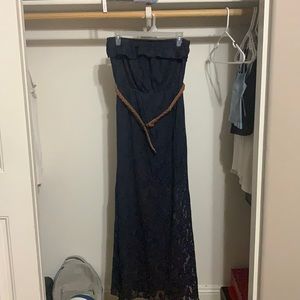 Blue dress with Brown detachable belt